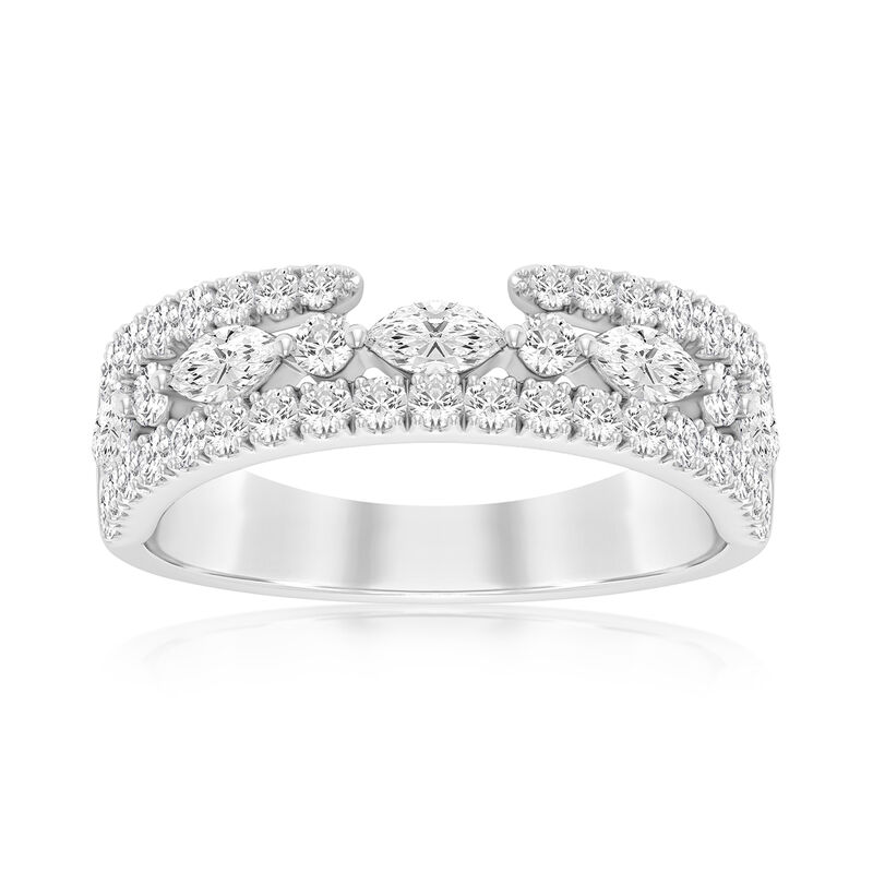 Lab Grown Diamond 1ctw. Marquise and Round Triple Row Wedding Ring in 14k White Gold image number null